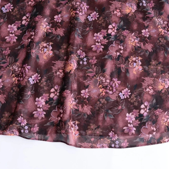 Vintage Maroon Floral Short Sleeve Flowy Midi Dress - Picture 8 of 14